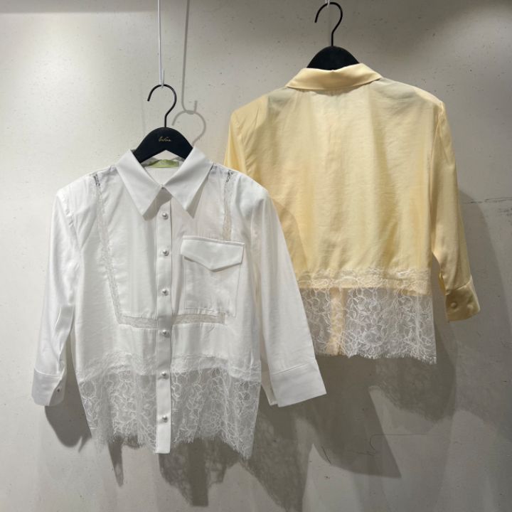 WON韓國直郵東大門代購女裝新品24春夏時尚休閑襯衫蕾絲衫WON襯衫/蕾絲衫