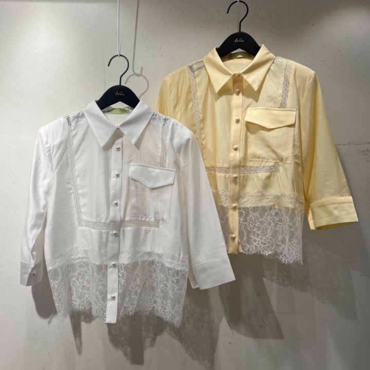 WON韓國直郵東大門代購女裝新品24春夏時尚休閑襯衫蕾絲衫WON襯衫/蕾絲衫