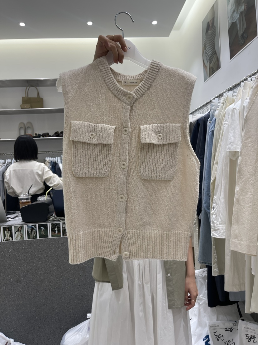 WOOD SAGE韓國直郵東大門代購女裝新品熱賣推薦24春夏馬甲口袋WOOD SAGE馬甲圖色1