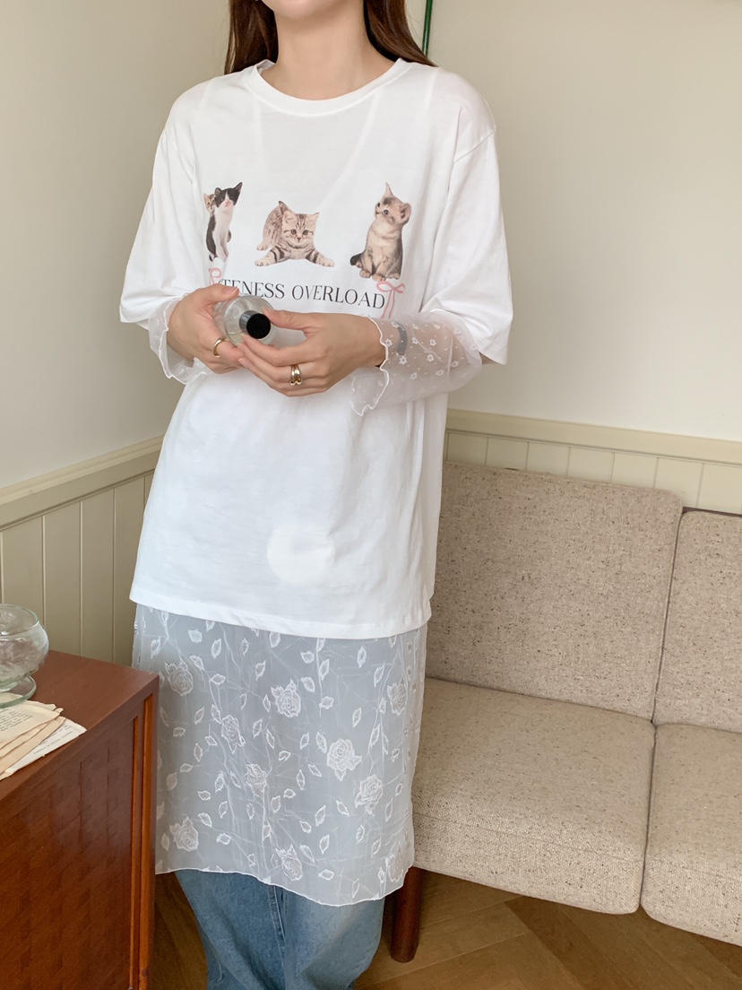 YES韓國直郵東大門代購女裝新款職業熱賣24春夏時尚長袖T恤YES長袖T恤