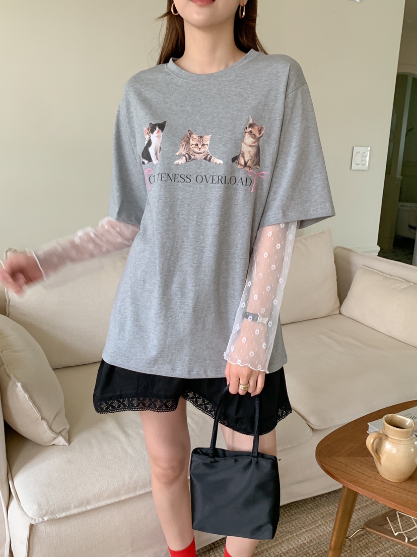 YES韓國直郵東大門代購女裝新款職業熱賣24春夏時尚長袖T恤YES長袖T恤