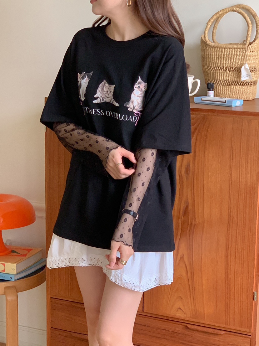 YES韓國直郵東大門代購女裝新款職業熱賣24春夏時尚長袖T恤YES長袖T恤