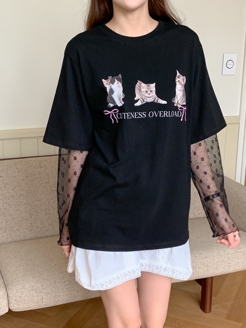 YES韓國直郵東大門代購女裝新款職業熱賣24春夏時尚長袖T恤YES長袖T恤