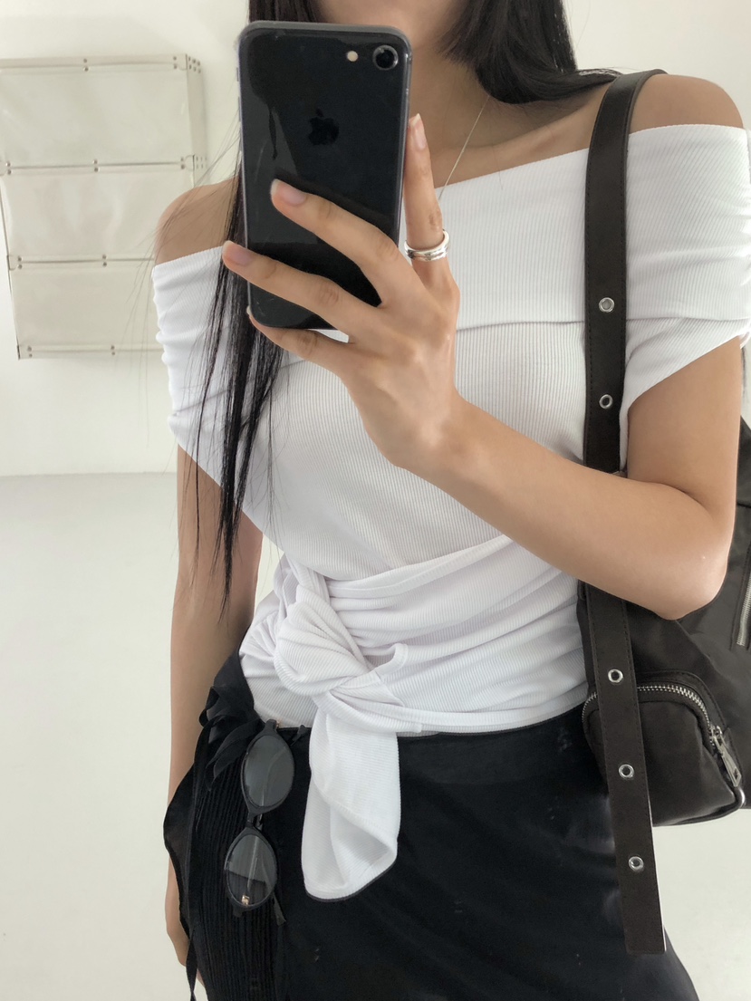 ROUGH韓國直郵東大門實拍女裝新款熱賣時尚24春夏T恤羅紋ROUGHT恤