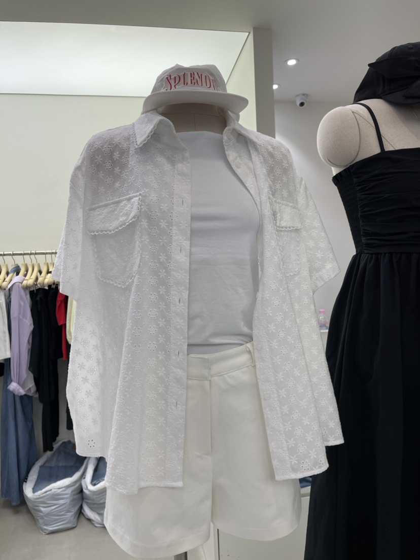 VIVEL韓國直郵女裝新品真品職業休閑24春夏襯衫蕾絲衫蕾絲VIVEL襯衫/蕾絲衫