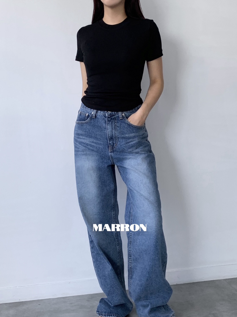 MARRON直郵韓國代購女裝新品熱賣真品時尚人氣24春夏牛仔褲PIN-UP牛仔褲