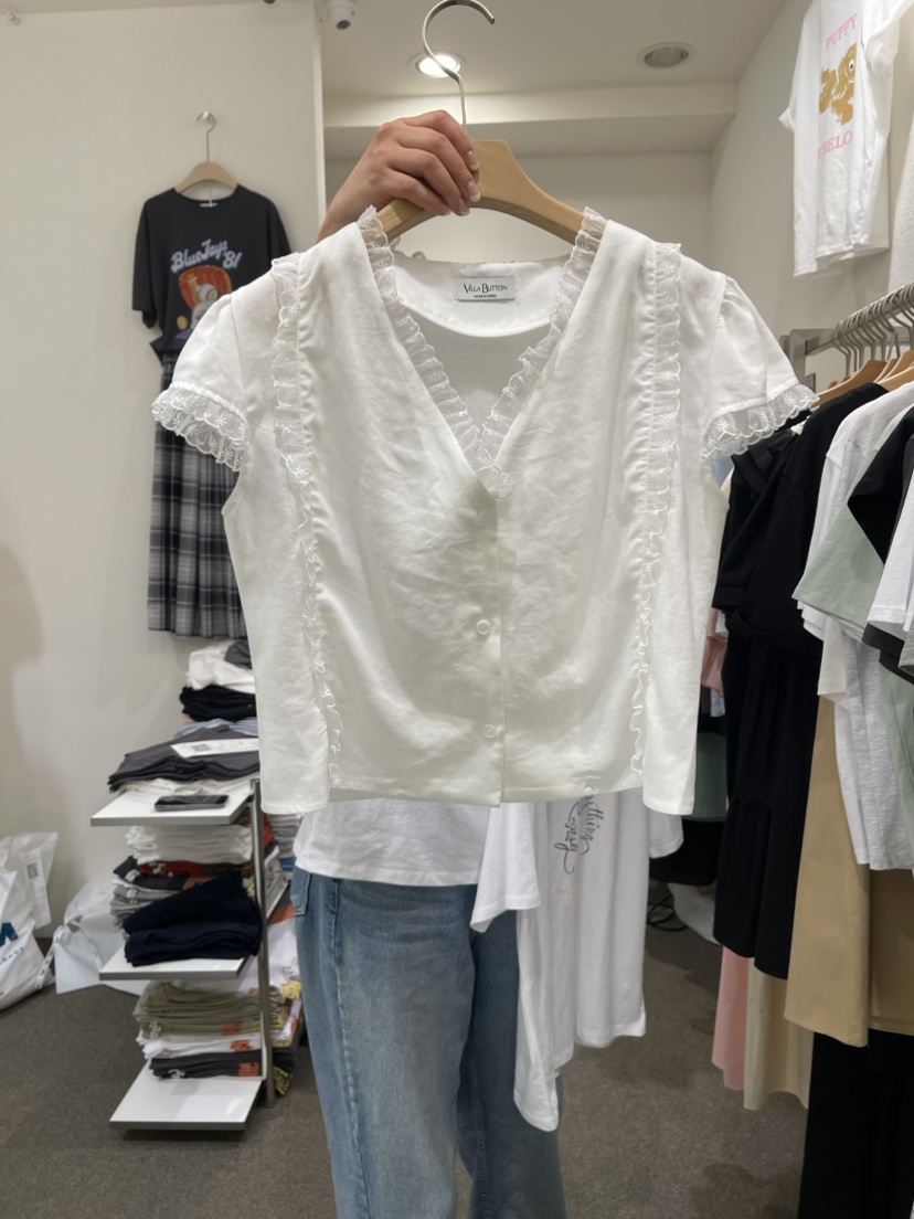 VILLABUTTON韓國代購女裝新品人氣24春夏休閑襯衫蕾絲衫蕾絲VILLABUTTON襯衫/蕾絲衫