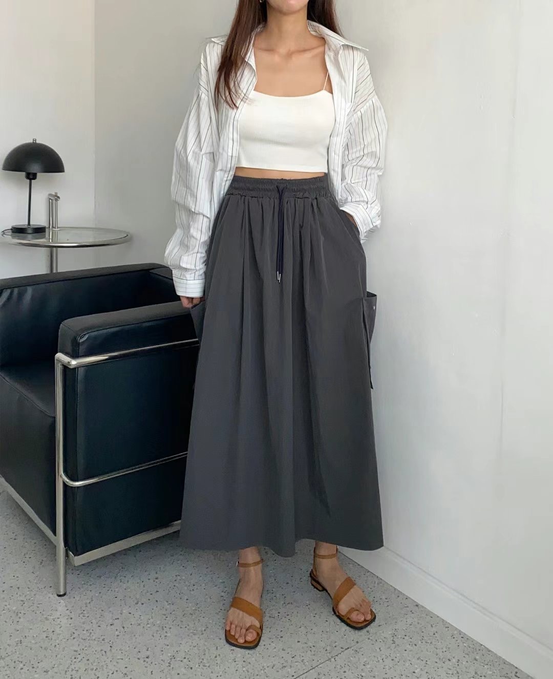 MODNEY韓國直郵東大門實拍女裝新款真品24春夏人氣職業長裙TWOWAY長裙圖色3