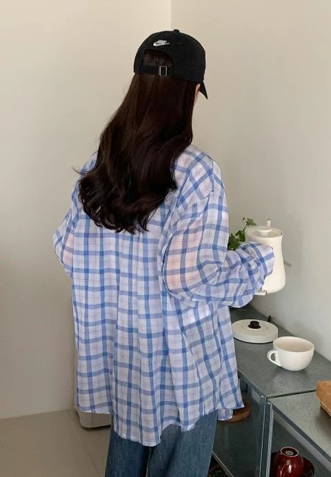 KNOCKKNOCK韓國直郵東大門代購女裝新品熱賣襯衫蕾絲衫格子SAGE襯衫/蕾絲衫
