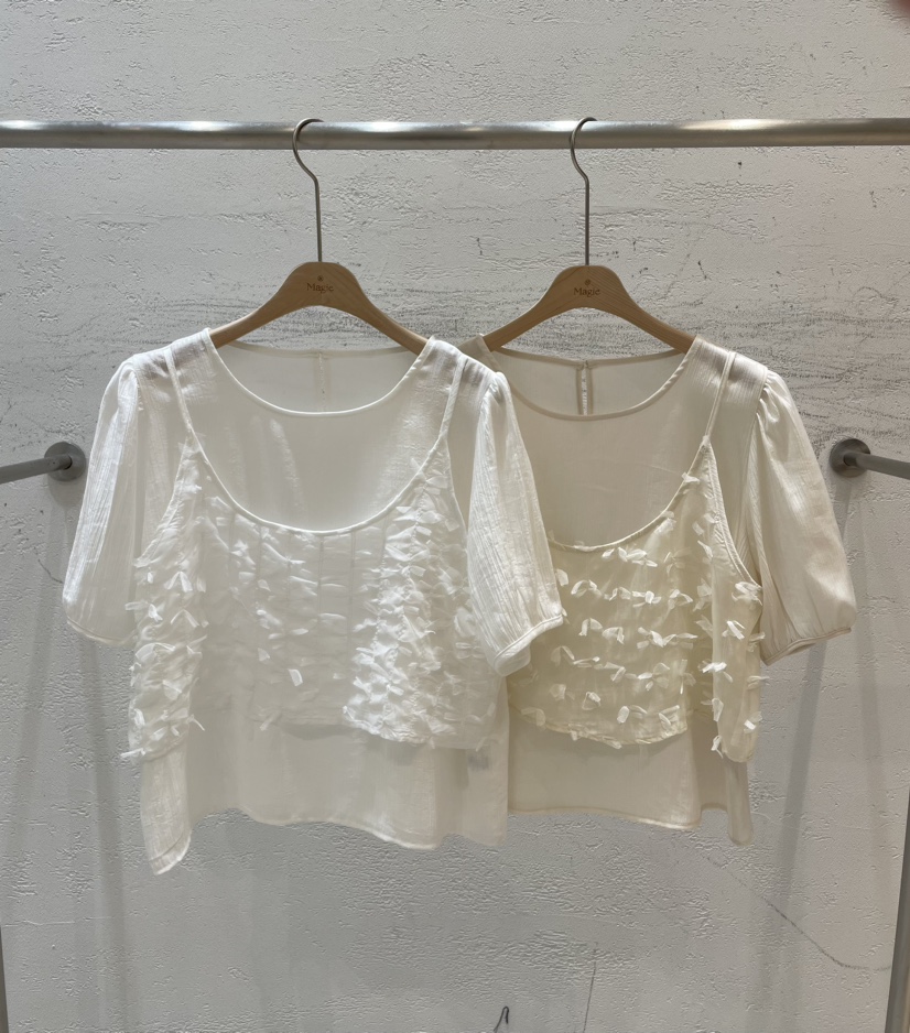Magie韓國直郵女裝新品真品休閑人氣時尚24春夏襯衫蕾絲衫VI A襯衫/蕾絲衫
