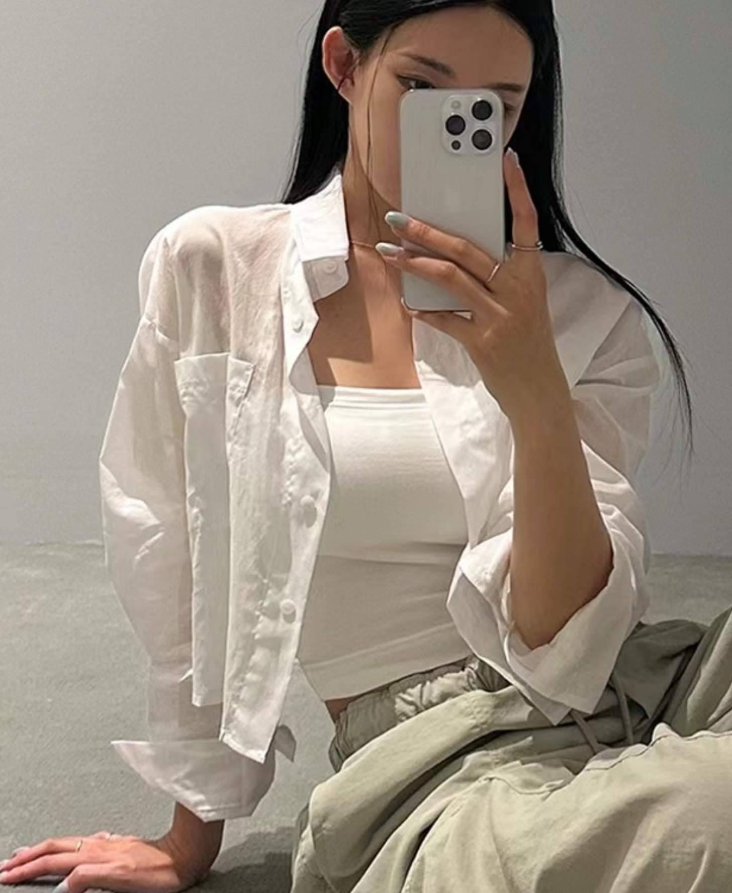 X直郵韓國代購女裝新款推薦職業真品時尚人氣襯衫蕾絲衫短款TRIMMING襯衫/蕾絲衫圖色1