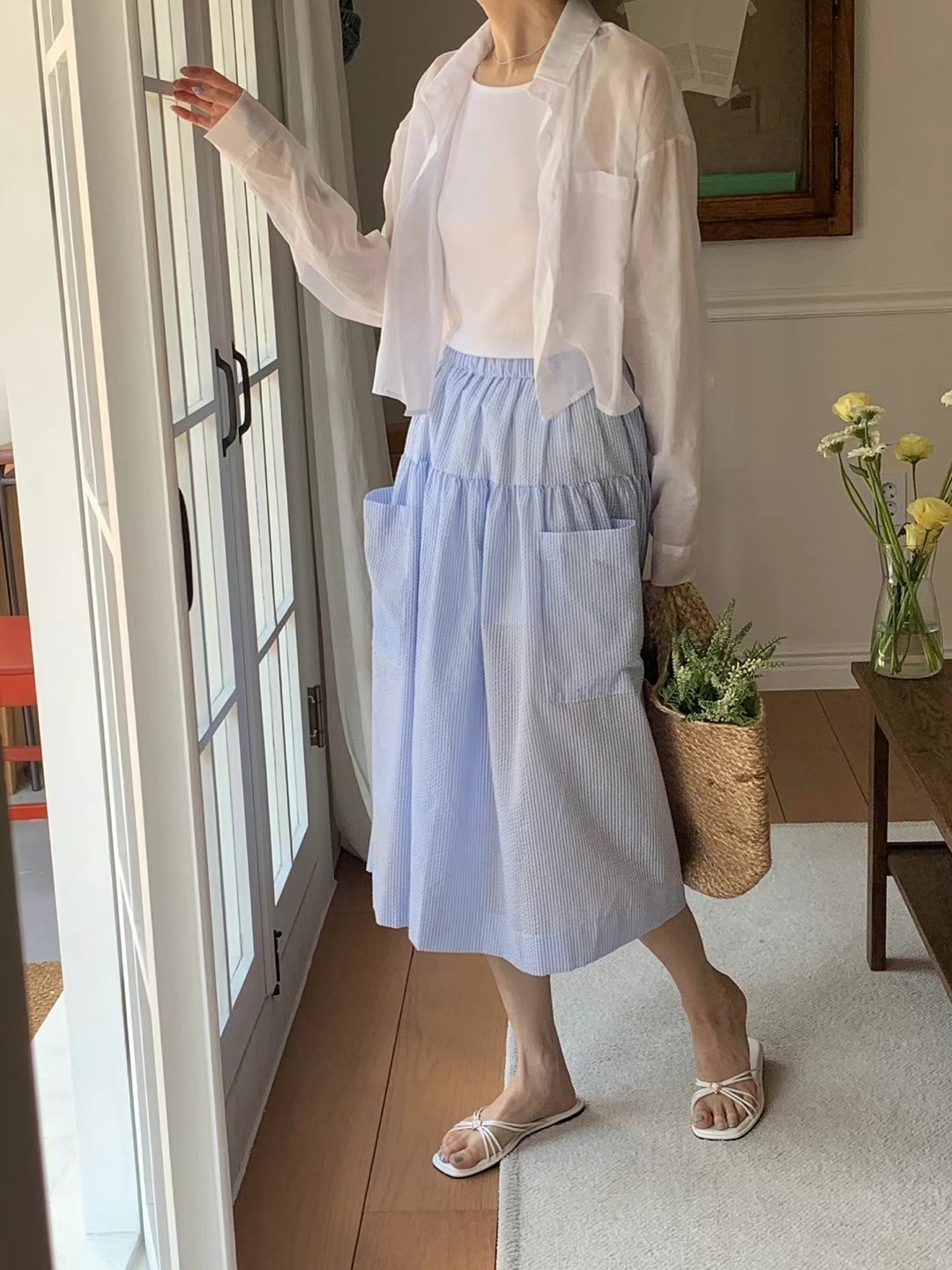 X韓國直郵東大門實拍女裝新品熱賣時尚真品24秋夏半身裙中短裙TRIMMING半身裙/中短裙