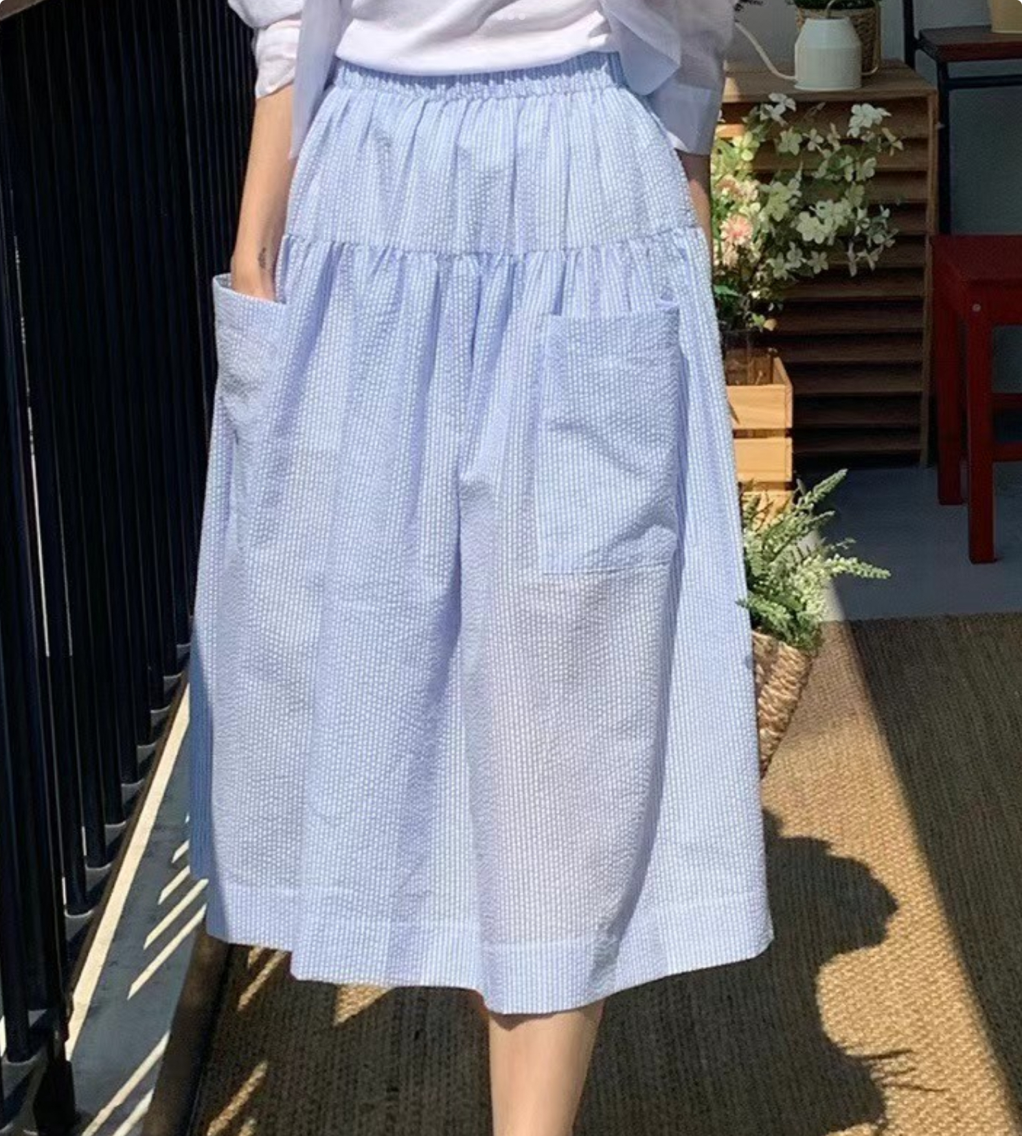 X韓國直郵東大門實拍女裝新品熱賣時尚真品24秋夏半身裙中短裙TRIMMING半身裙/中短裙圖色1
