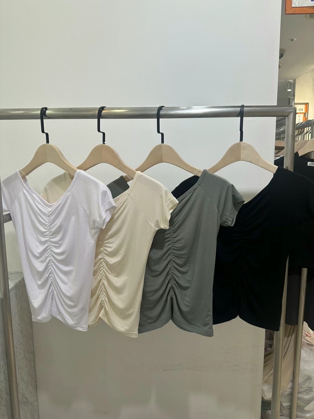X韓國直郵東大門代購女裝新品休閑職業推薦熱賣人氣24秋夏T恤TRIMMINGT恤圖色4左四色