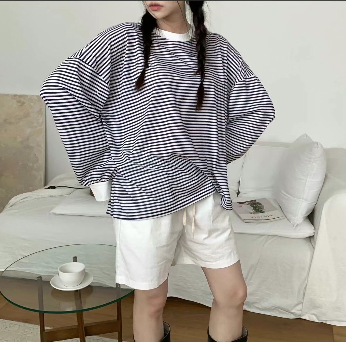 X直郵韓國代購女士新品職業人氣24秋夏推薦時尚真品長袖T恤TRIMMING長袖T恤