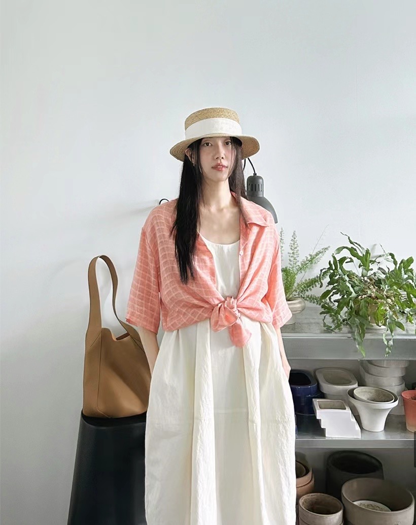 WHERELL韓國直郵女士新款24秋夏人氣推薦真品襯衫蕾絲衫格子FORUS襯衫/蕾絲衫
