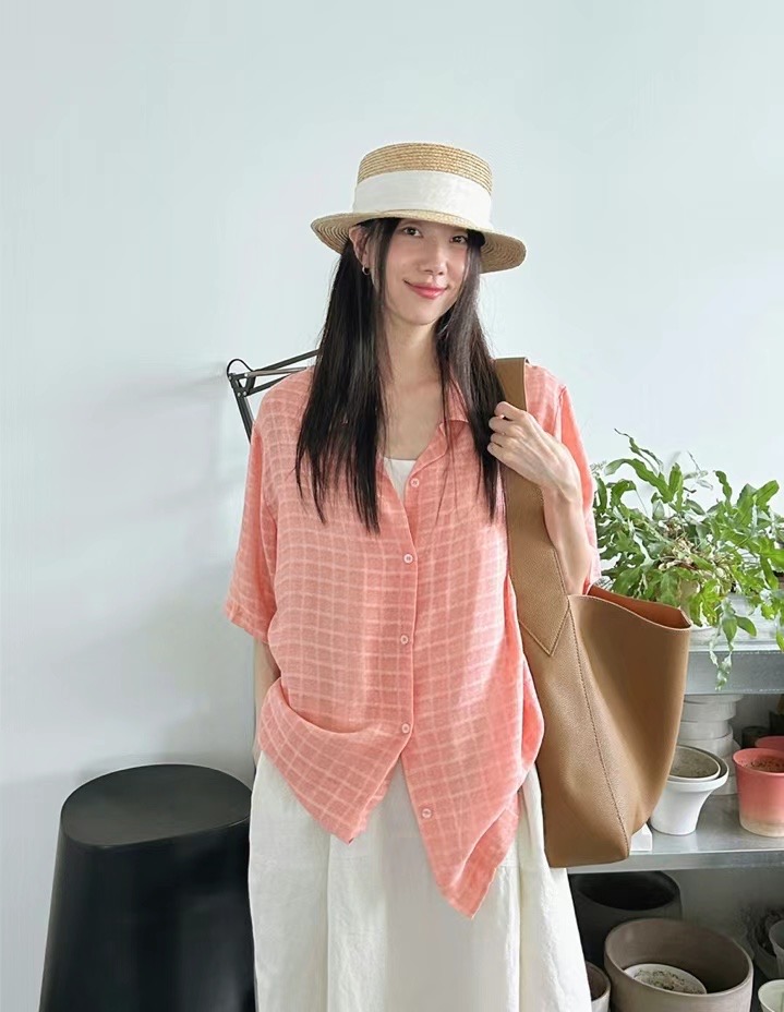 WHERELL韓國直郵女士新款24秋夏人氣推薦真品襯衫蕾絲衫格子FORUS襯衫/蕾絲衫