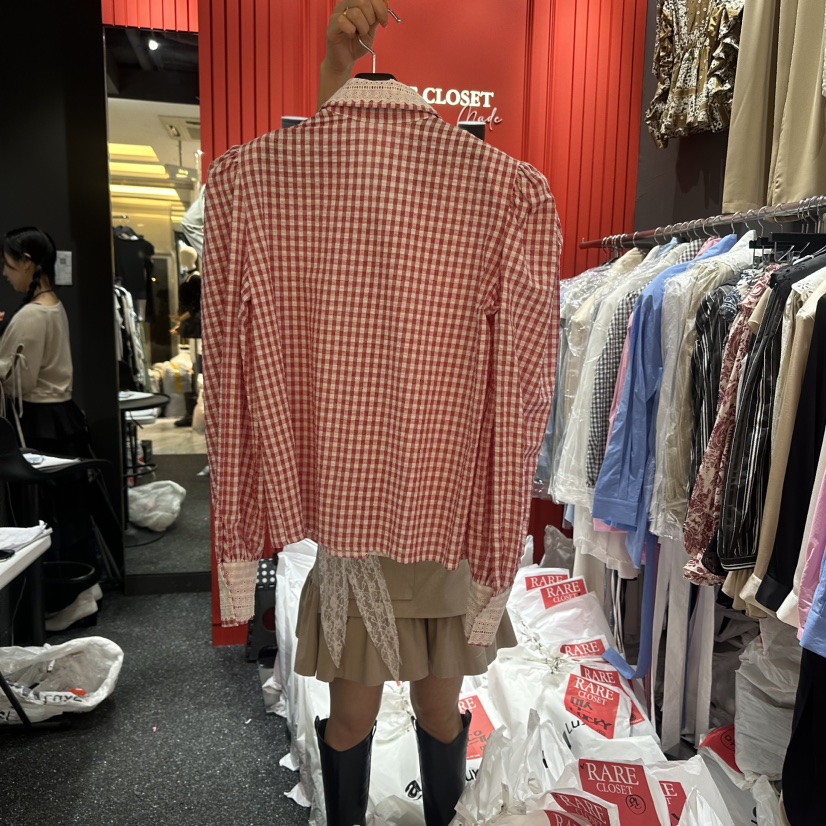 Rare Closet直郵韓國代購女裝新品推薦襯衫蕾絲衫格紋蕾絲Rare Closet襯衫/蕾絲衫