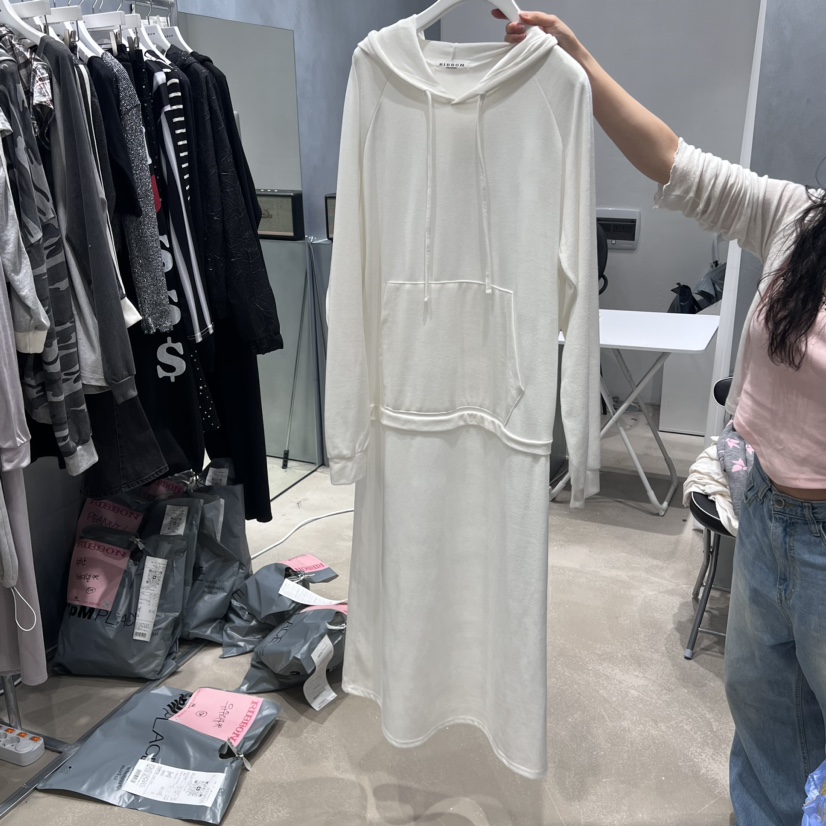 RIBBON韓國直郵東大門實拍女裝新品人氣職業熱賣連衣裙連帽RIBBON連衣裙