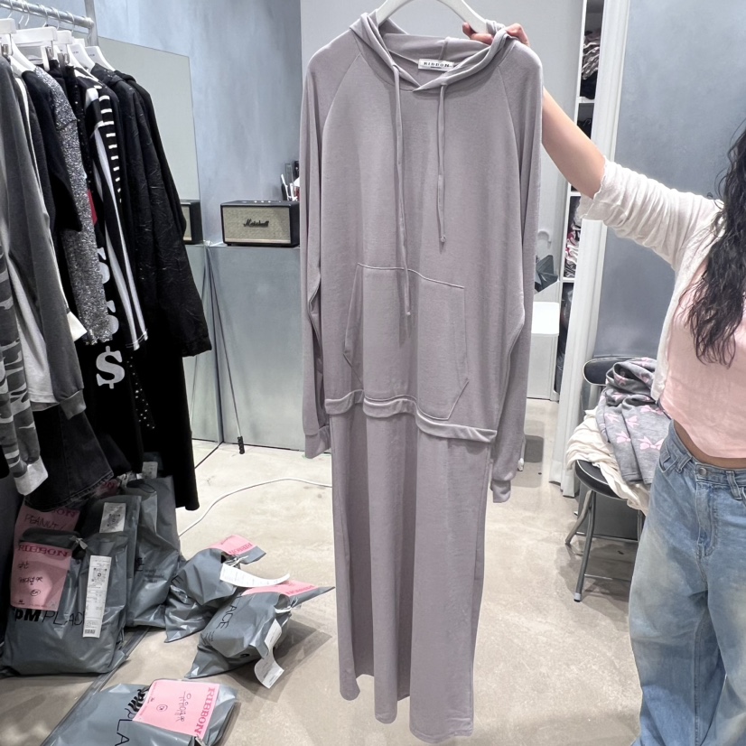 RIBBON韓國直郵東大門實拍女裝新品人氣職業熱賣連衣裙連帽RIBBON連衣裙圖色2