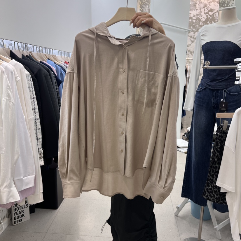NYLON韓國直郵東大門實拍女裝新款24秋冬休閑襯衫蕾絲衫兜帽NYLON襯衫/蕾絲衫圖色2