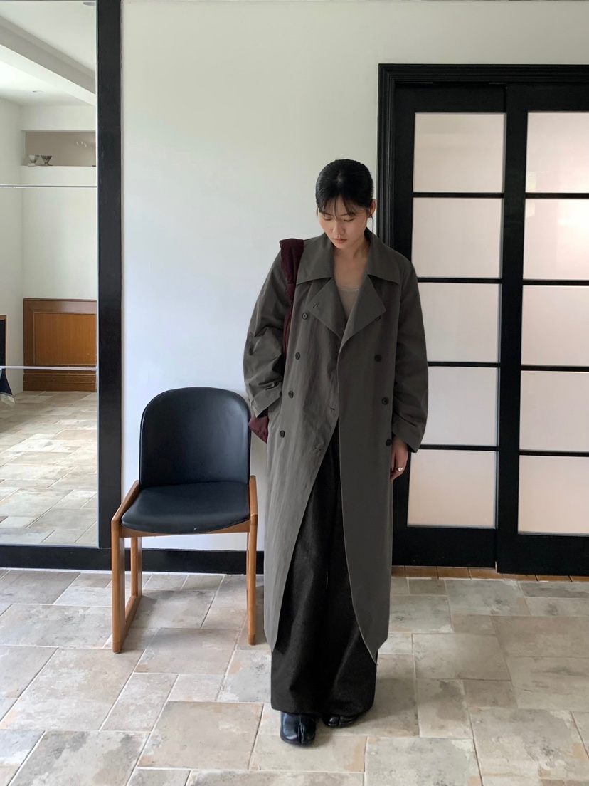 HER直郵韓國代購女裝新款休閑人氣推薦24秋冬真品長款風衣HER長款風衣