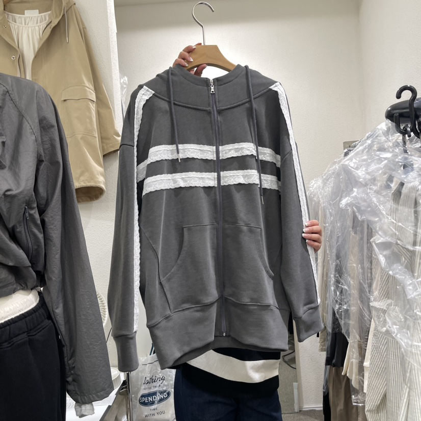 VILLABUTTON直郵韓國代購女裝新款職業真品衛衣拉鏈蕾絲連帽VILLABUTTON衛衣圖色3