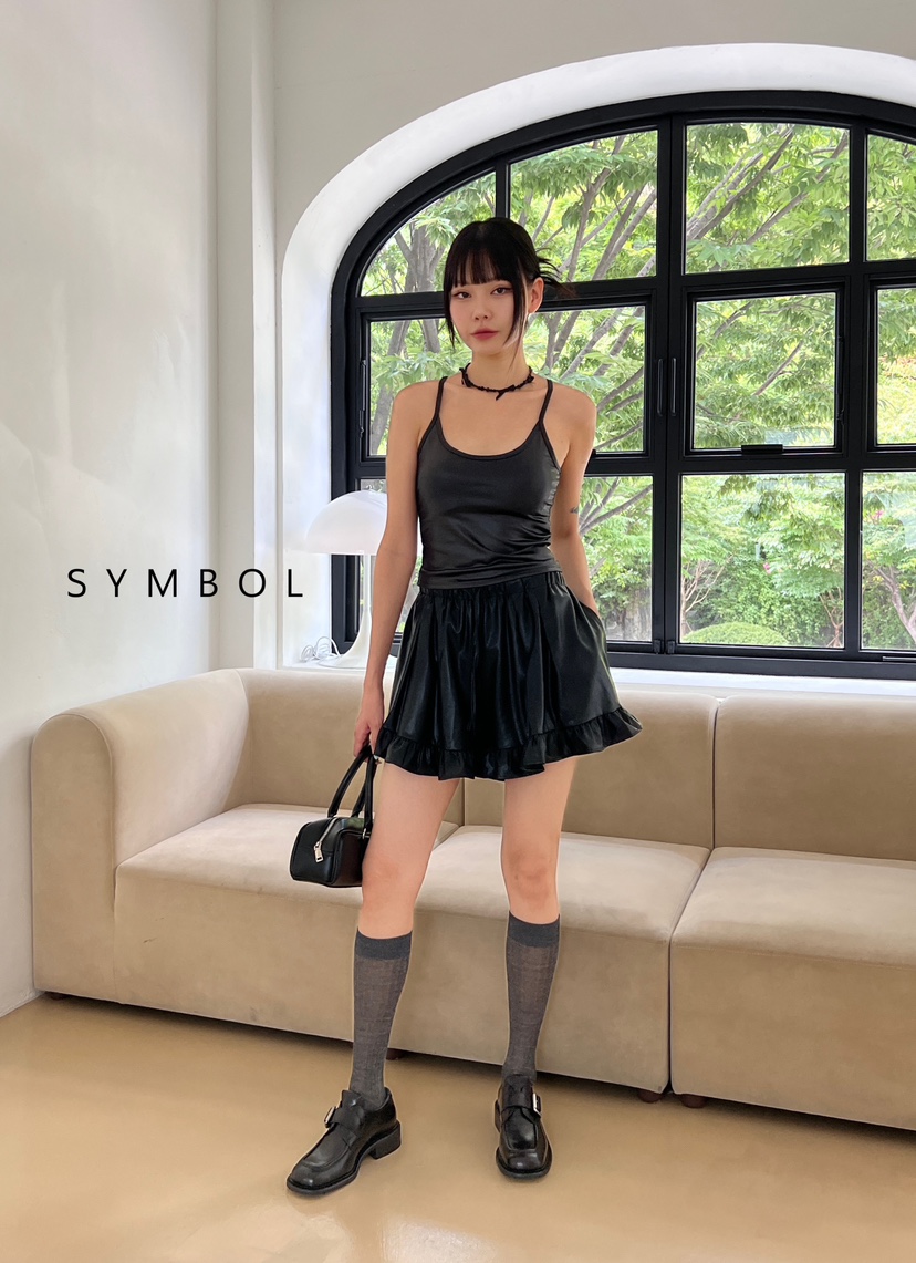 SYMBOL韓國直郵東大門代購女裝新品24秋冬熱賣吊帶背心皮革SYMBOL吊帶/背心