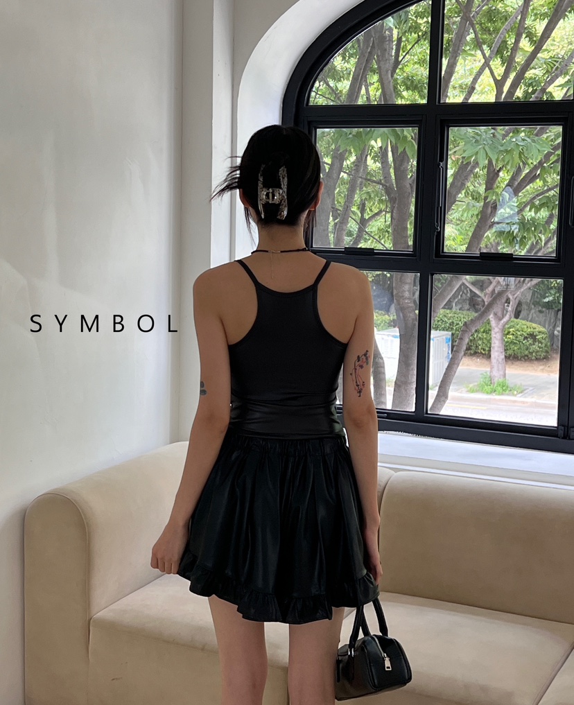 SYMBOL韓國直郵東大門代購女裝新品24秋冬熱賣吊帶背心皮革SYMBOL吊帶/背心