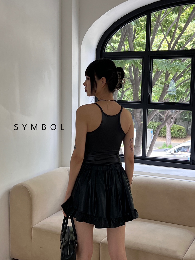 SYMBOL韓國直郵東大門代購女裝新品24秋冬熱賣吊帶背心皮革SYMBOL吊帶/背心