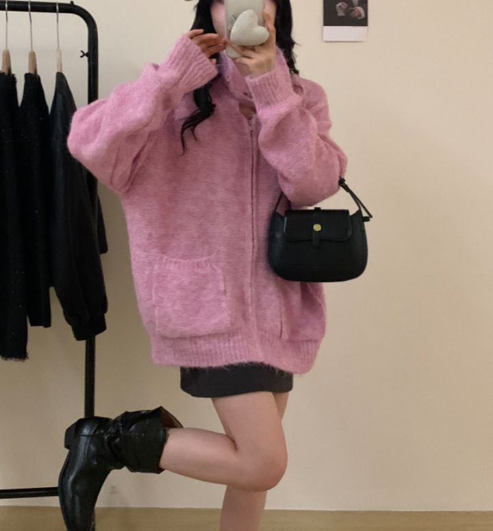 CRONG韓國直郵女裝新款人氣推薦職業時尚真品針織衫拉鏈寬松CRONG針織衫