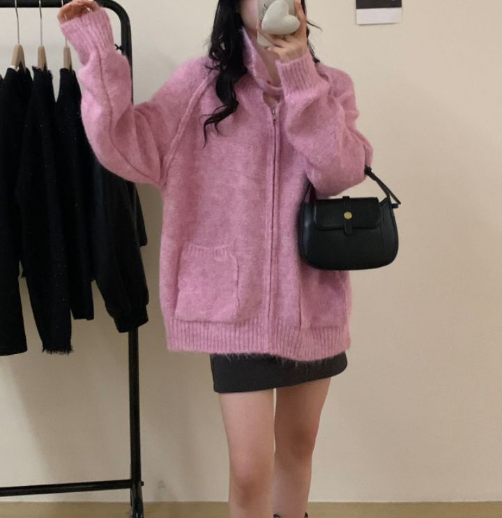 CRONG韓國直郵女裝新款人氣推薦職業時尚真品針織衫拉鏈寬松CRONG針織衫