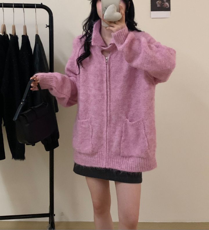 CRONG韓國直郵女裝新款人氣推薦職業時尚真品針織衫拉鏈寬松CRONG針織衫圖色3