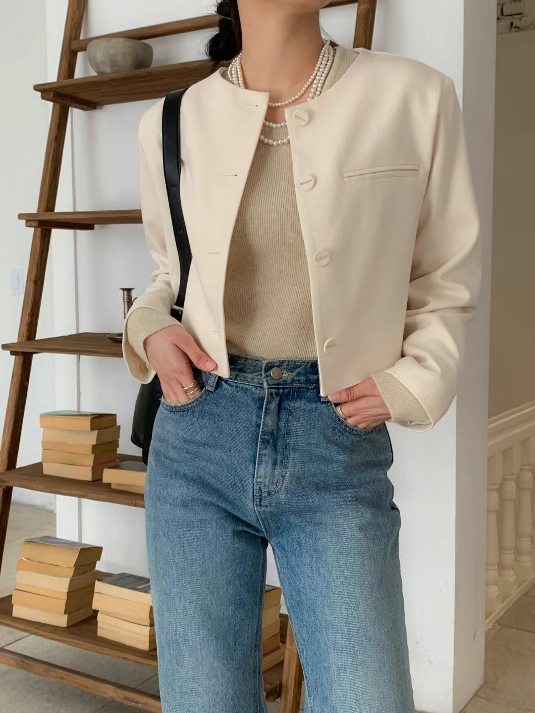 BASIC FEMME-베이직팜므-OT韓國直郵女裝新品熱賣夾克花呢短款BASIC FEMME夾克圖色1