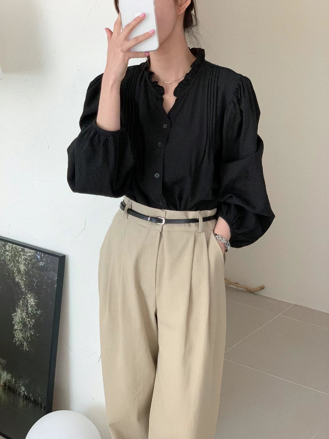 BASIC FEMME-베이직팜므-OT韓國直郵東大門實拍女裝新款時尚襯衫蕾絲衫BASIC FEMME襯衫/蕾絲衫圖色2