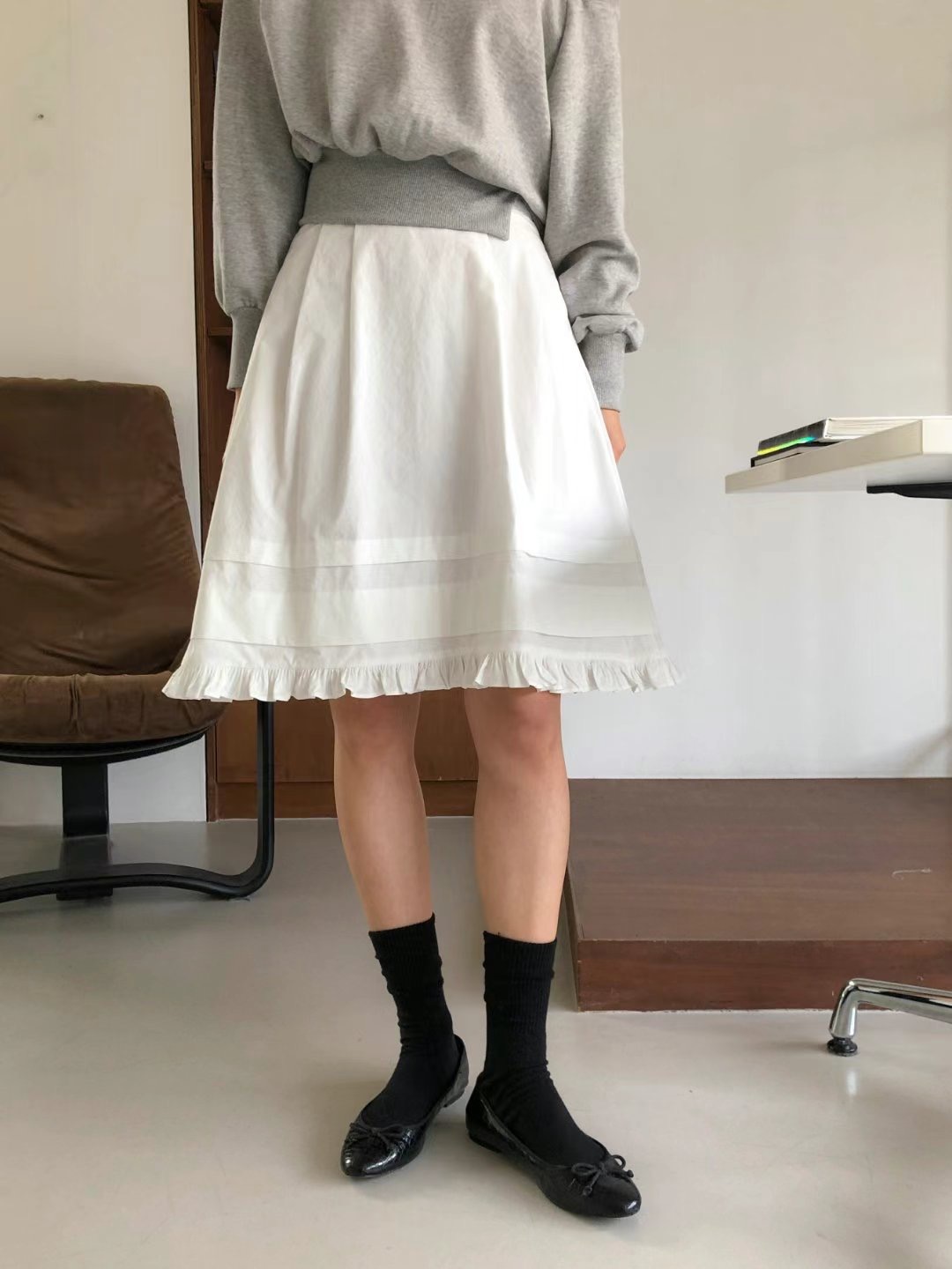 BASIC FEMME-베이직팜므-OT韓國直郵東大門代購女裝新品24秋冬半身裙中短裙BASIC FEMME半身裙/中短裙
