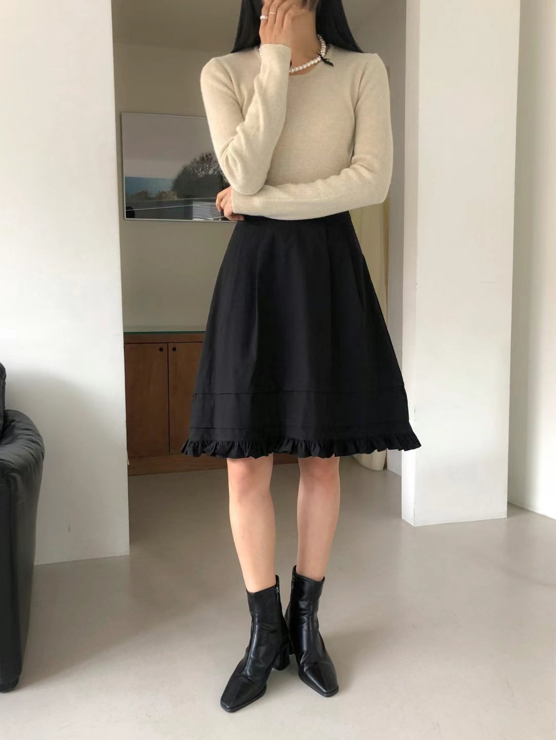 BASIC FEMME-베이직팜므-OT韓國直郵東大門代購女裝新品24秋冬半身裙中短裙BASIC FEMME半身裙/中短裙