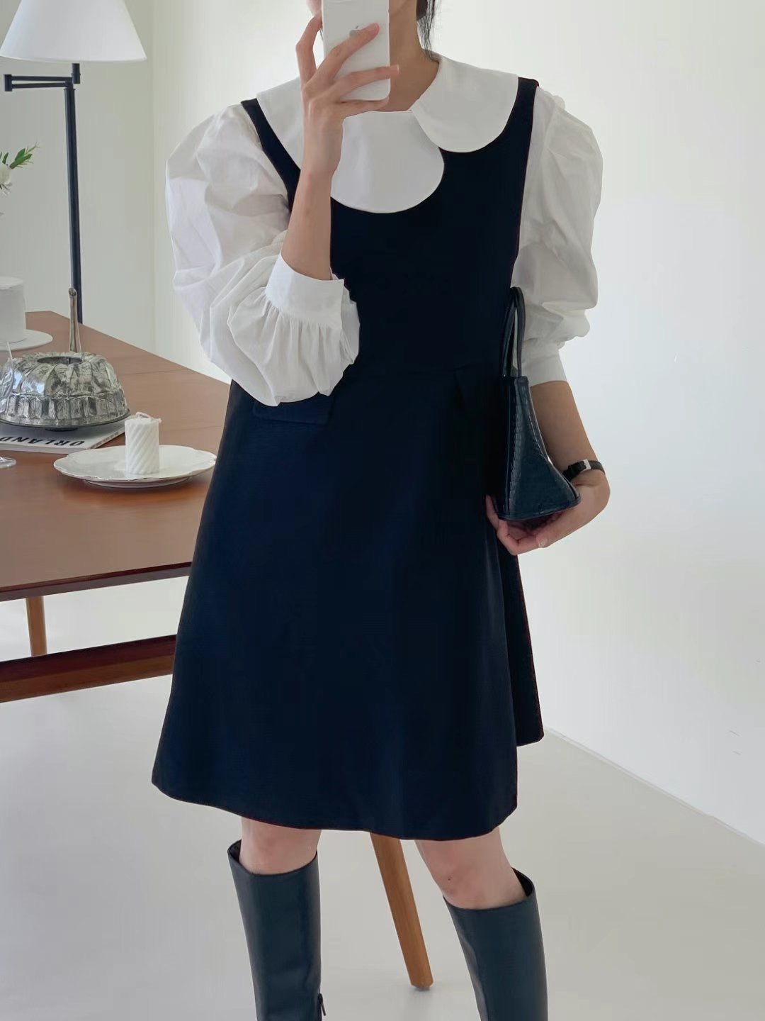 BASIC FEMME-베이직팜므-OT韓國直郵東大門實拍女裝新款真品連衣裙口袋BASIC FEMME連衣裙