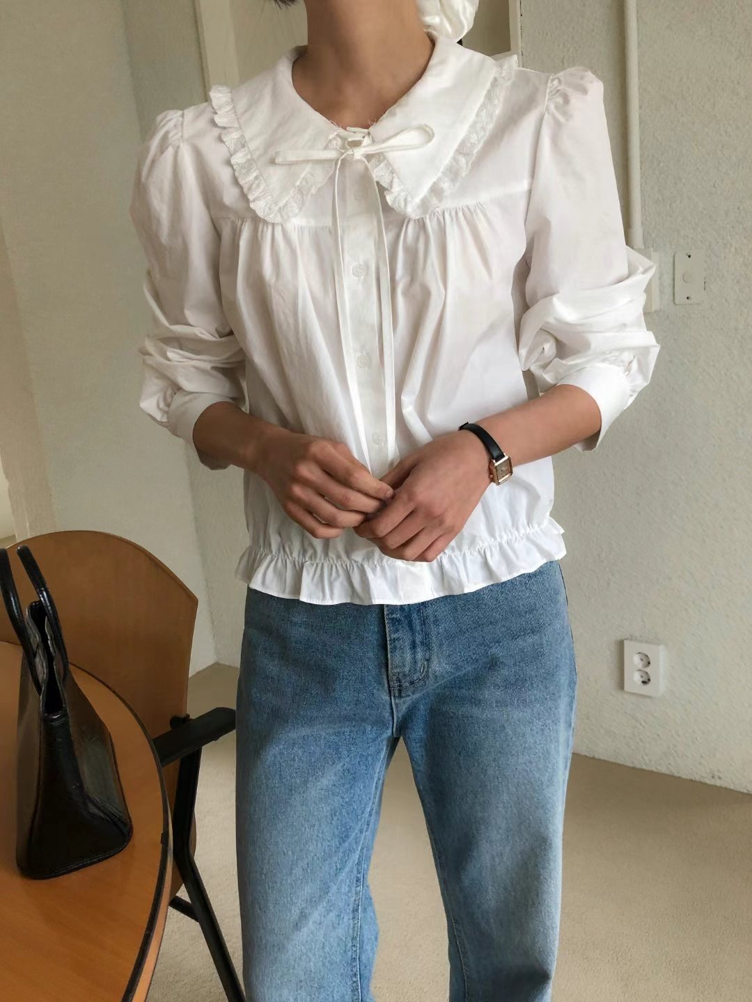 BASIC FEMME-베이직팜므-OT韓國直郵東大門代購女裝新款推薦襯衫蕾絲衫蕾絲BASIC FEMME襯衫/蕾絲衫