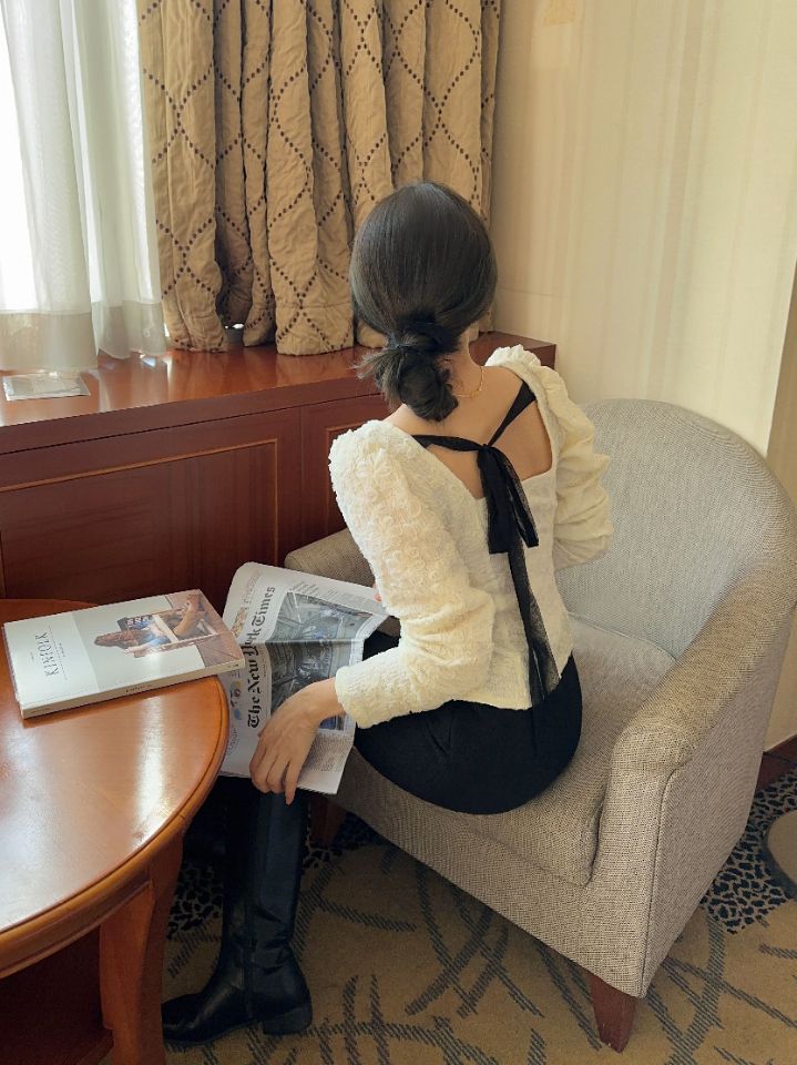 CRONG韓國直郵女裝新款真品休閑24秋冬職業時尚襯衫蕾絲衫CRONG襯衫/蕾絲衫