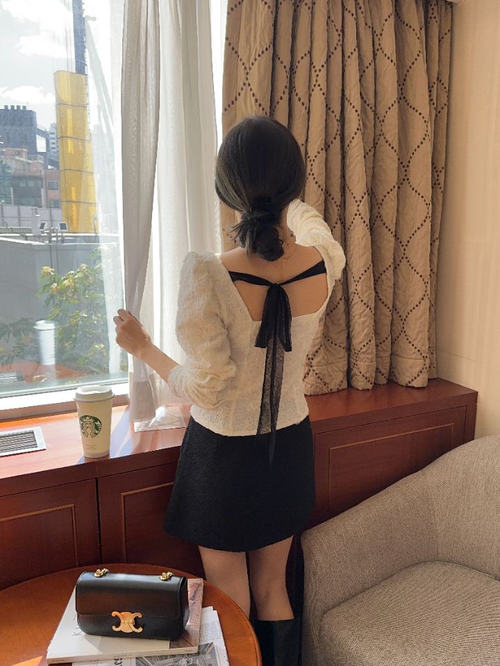 CRONG韓國直郵女裝新款真品休閑24秋冬職業時尚襯衫蕾絲衫CRONG襯衫/蕾絲衫