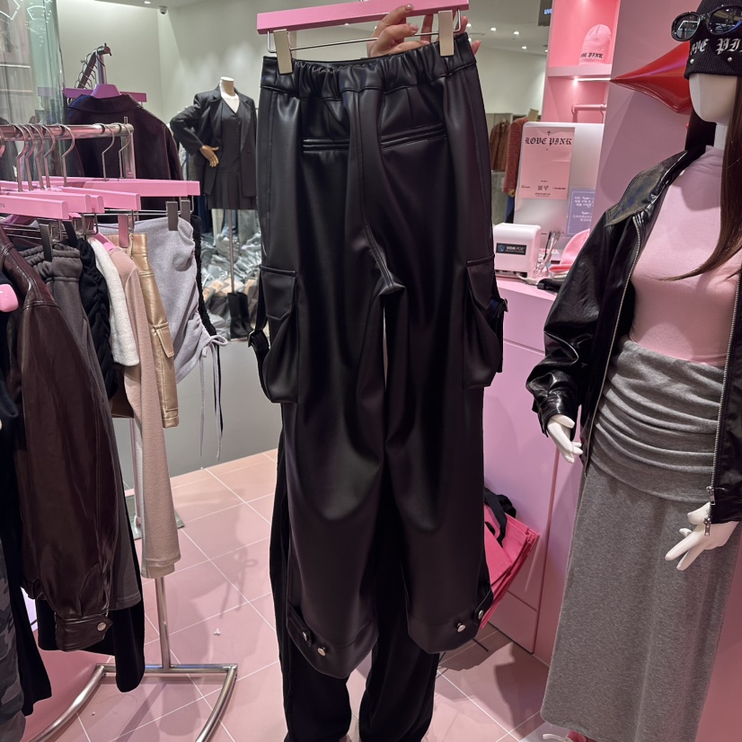 MAISON DE PINK韓國直郵女裝新款職業24秋冬休閑褲皮革LOVE PINK休閑褲