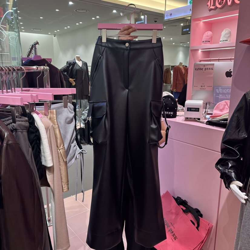 MAISON DE PINK韓國直郵女裝新款職業24秋冬休閑褲皮革LOVE PINK休閑褲圖色1