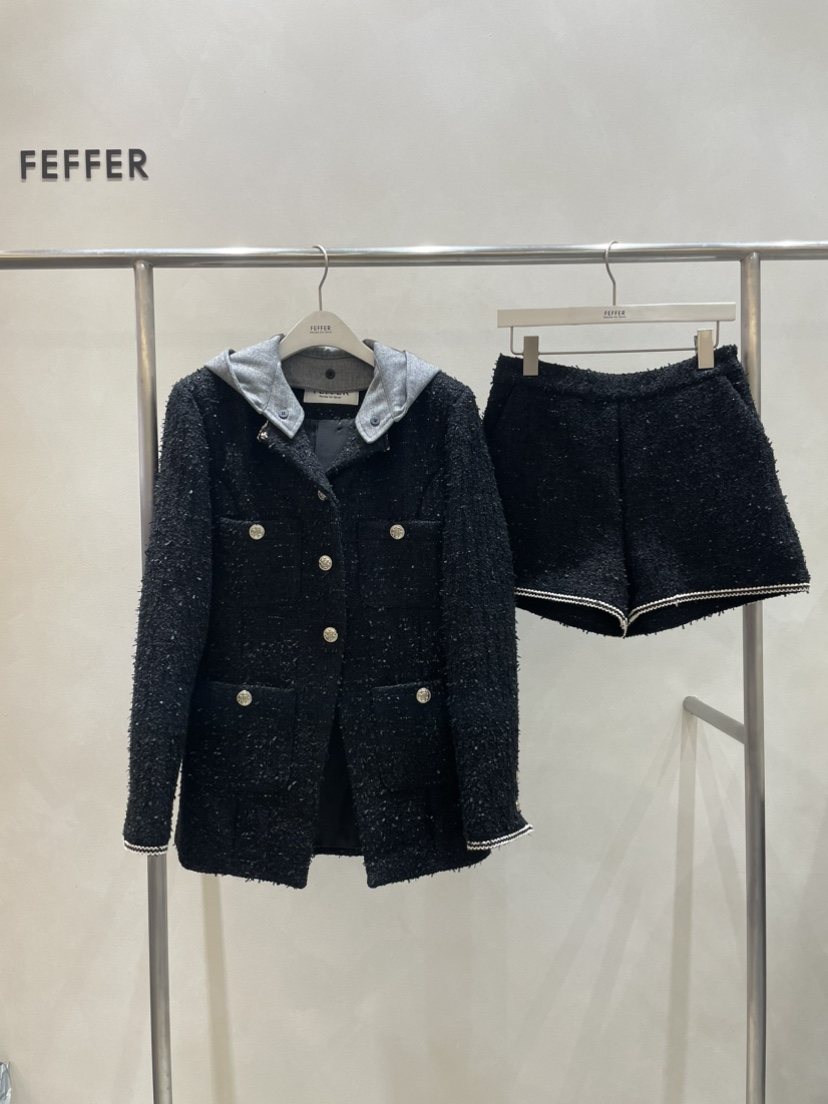 FEFFER直郵韓國代購女裝新品熱賣休閑時尚職業夾克花呢連帽FEFFER夾克