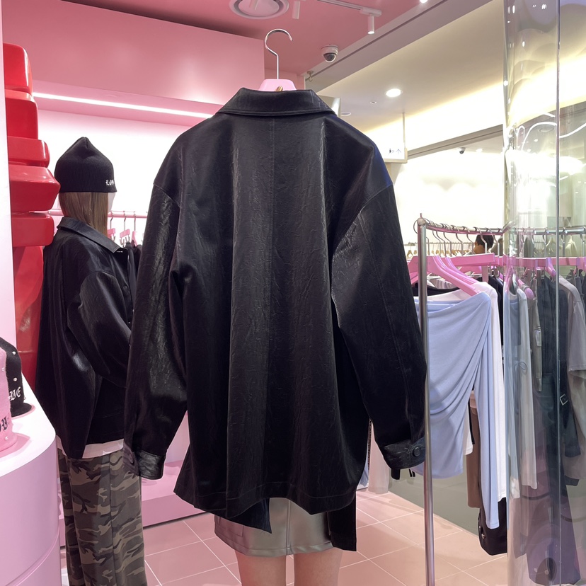 LOVE PINK韓國直郵女裝新品推薦24秋冬時尚真品夾克皮革LOVE PINK夾克