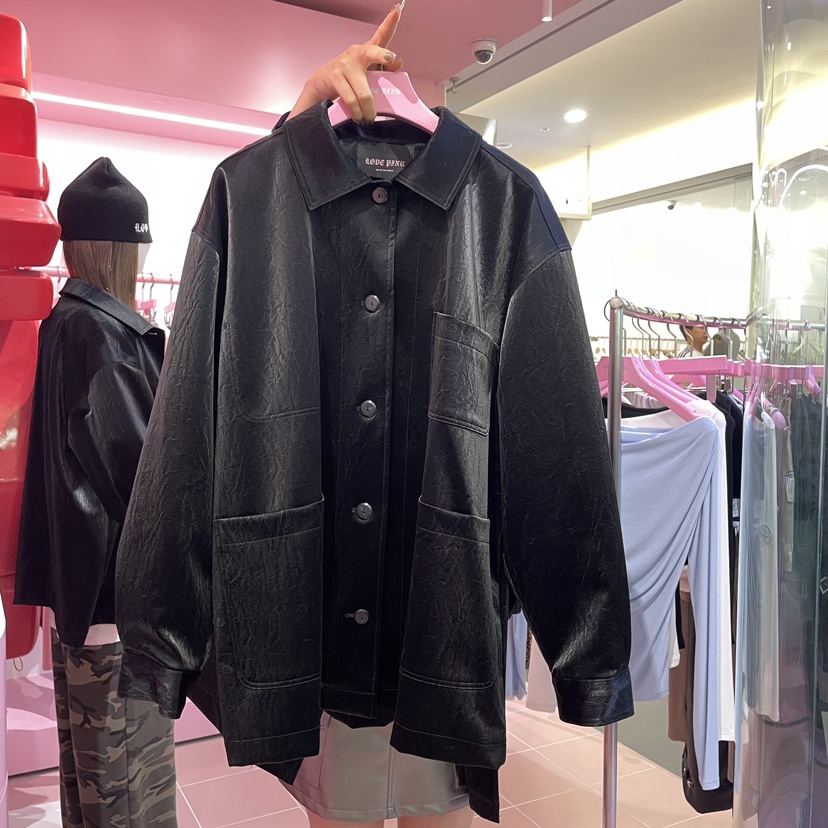 LOVE PINK韓國直郵女裝新品推薦24秋冬時尚真品夾克皮革LOVE PINK夾克圖色1