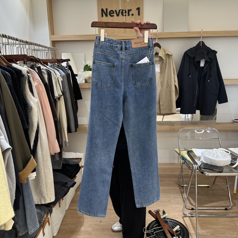 NEVER.1韓國直郵女裝新品真品24秋冬職業牛仔褲直筒牛仔NEVER.1牛仔褲