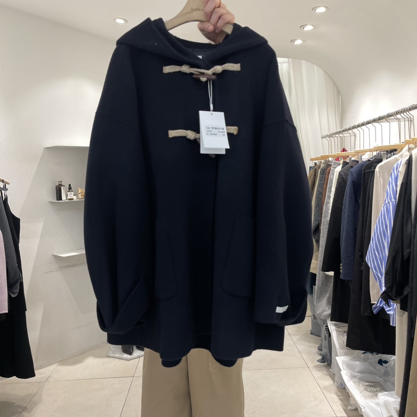 cornerbloom/3rooms韓國直郵東大門實拍女裝新款24秋冬中長款大衣褶皺連帽THE SUIT BAR中長款大衣