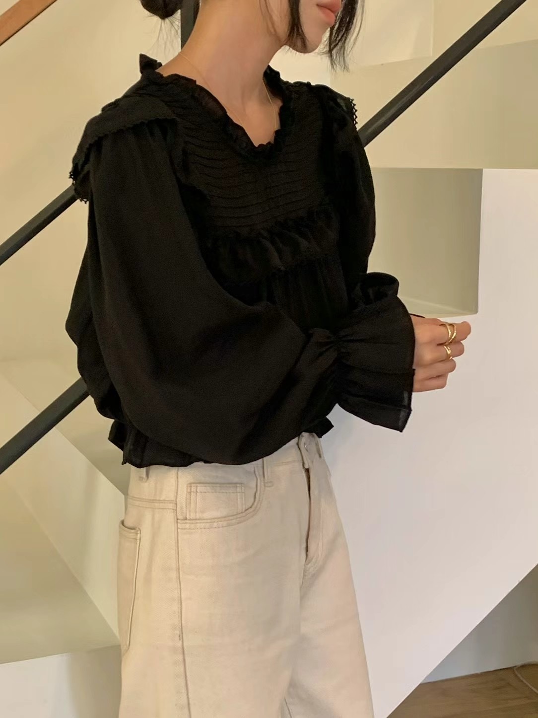 MICO韓國直郵女裝新品熱賣職業24秋冬人氣休閑襯衫蕾絲衫ALL OVER襯衫/蕾絲衫