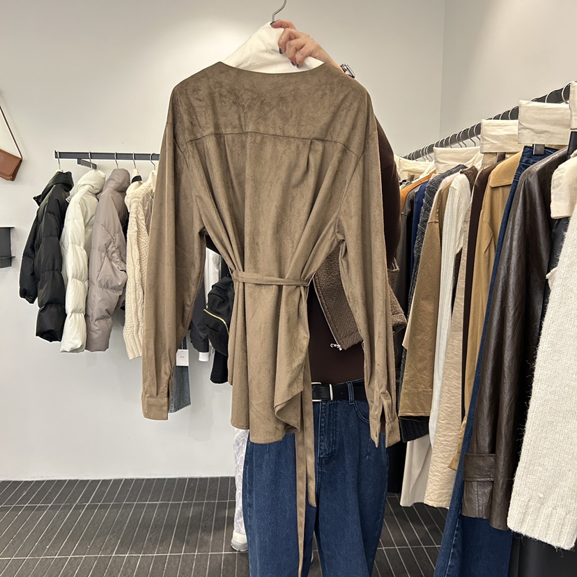 FIND-P直郵韓國代購女裝新品24秋冬時尚襯衫蕾絲衫絨面革FIND-P襯衫/蕾絲衫
